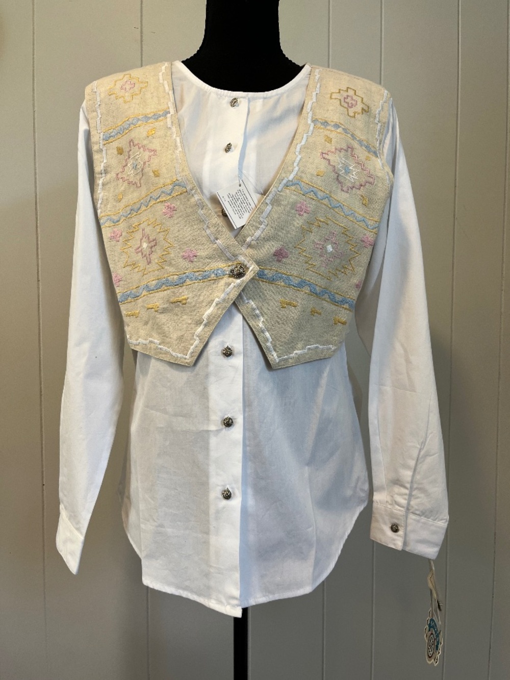Rare NWT VTG Wrangler Silver Lake Western Blouse Woven Indian Cotton Vest sz M